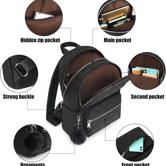 Mini Backpack Purse Women Lightweight Small Travel Bookbag with Pom